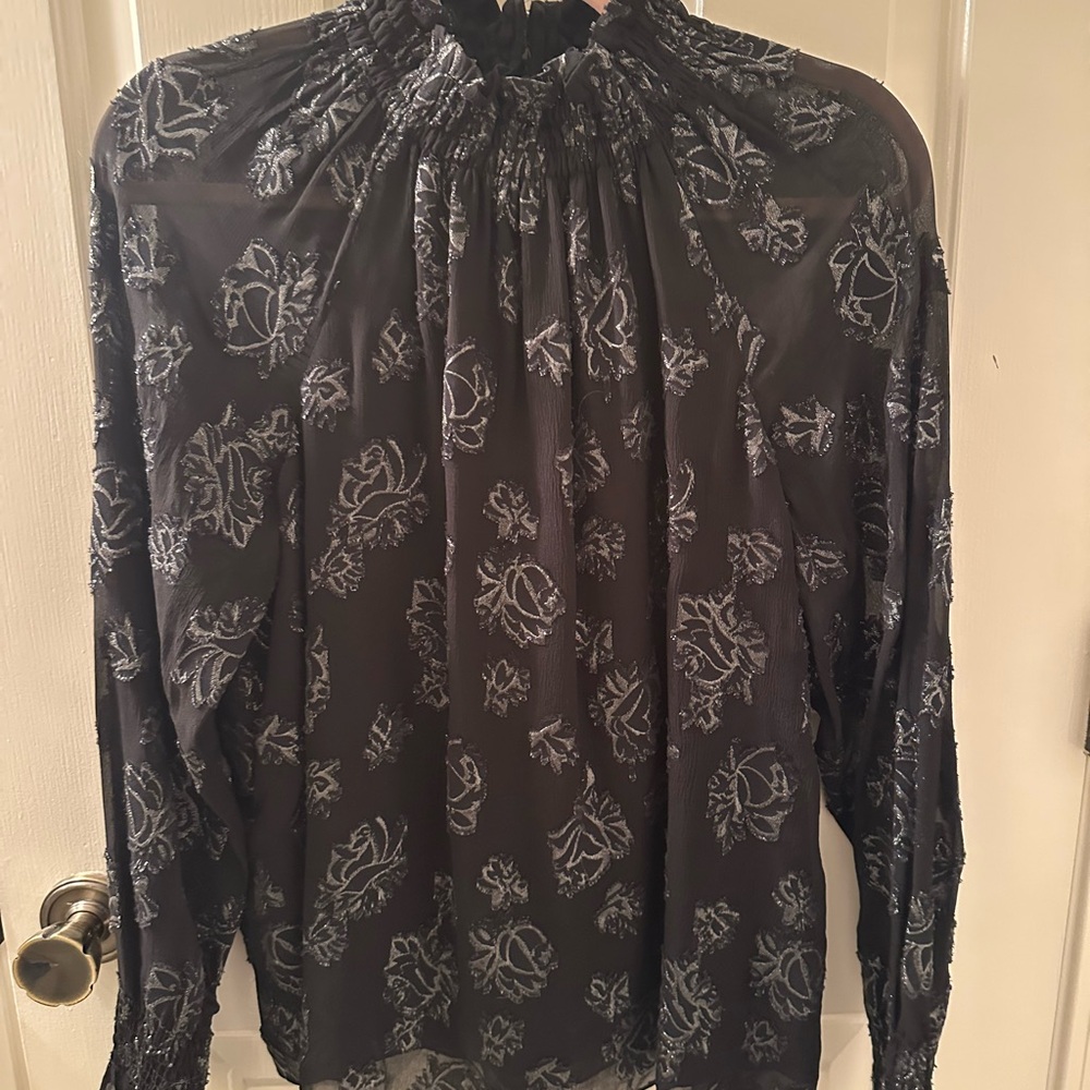 Rebecca Taylor Black Floral Blouse.